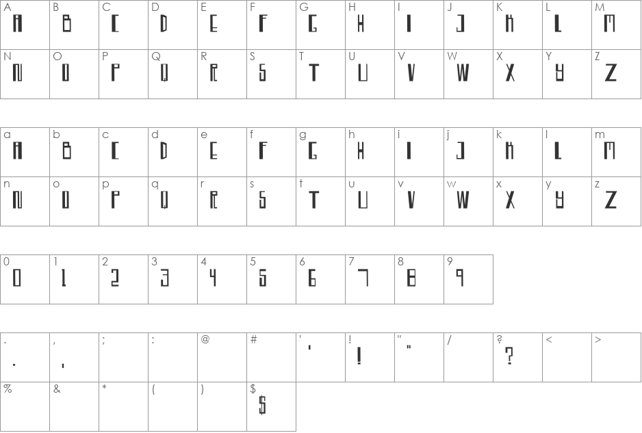 Tekno Trance font character map preview