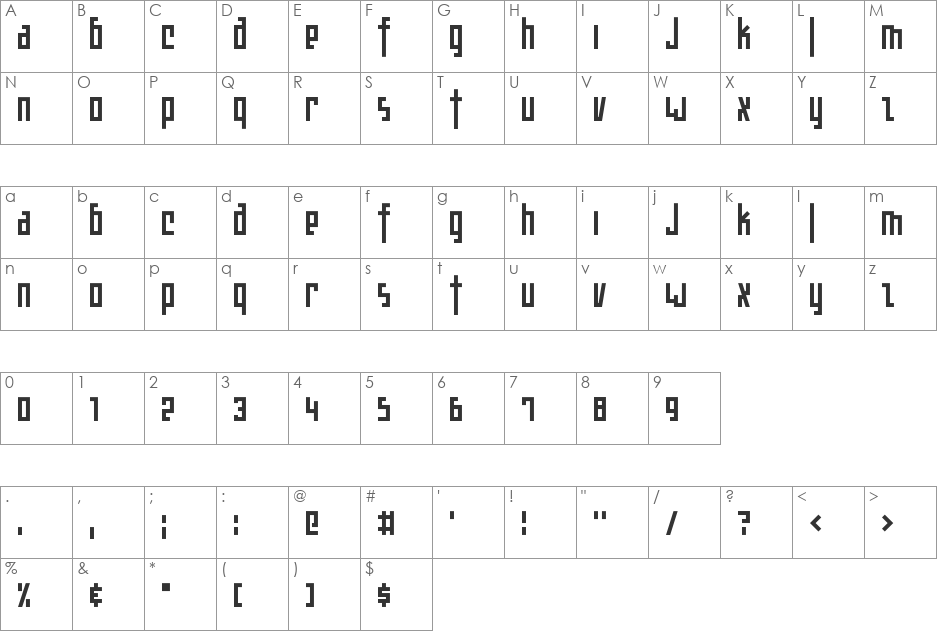 Teknobe font character map preview