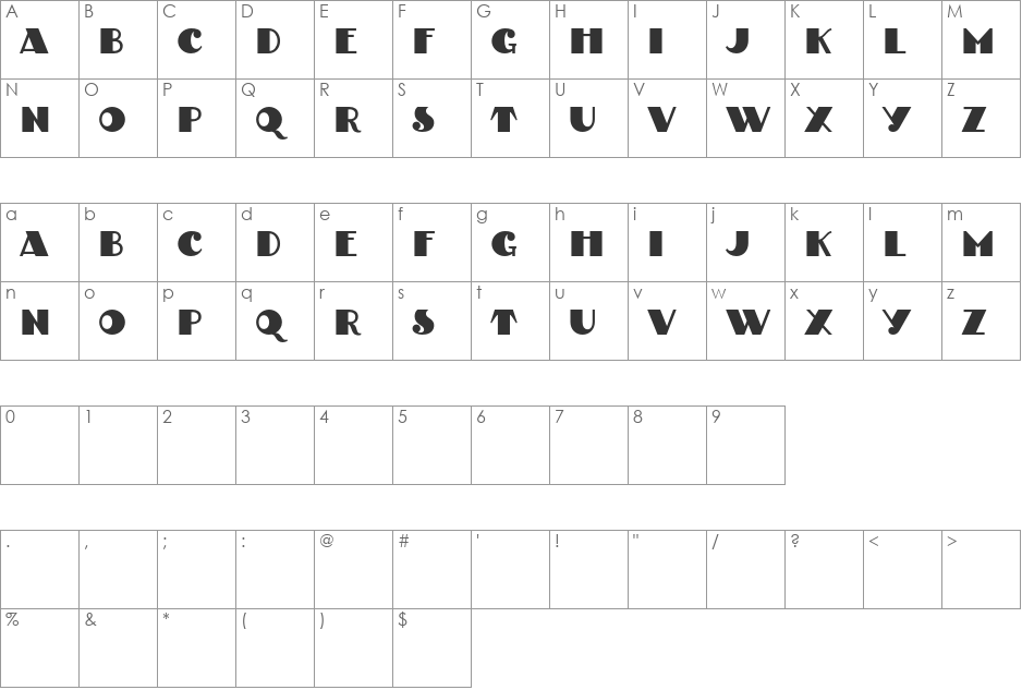 Tekov font character map preview