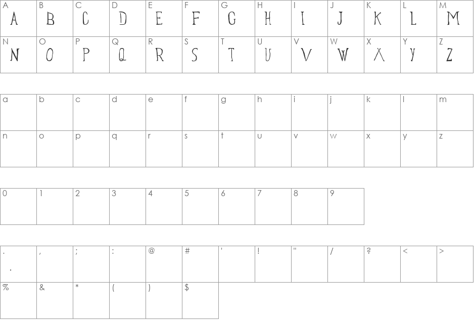 Bellatrix font character map preview