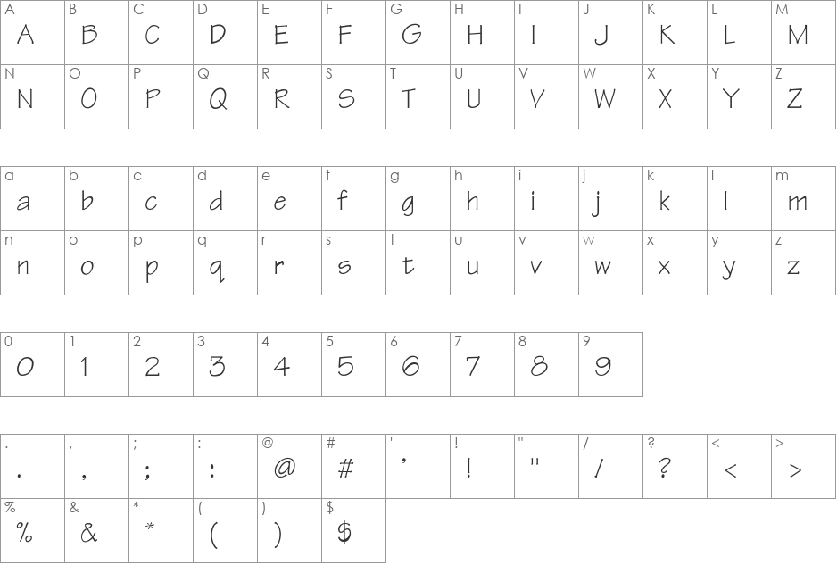 Tekton-Thin font character map preview