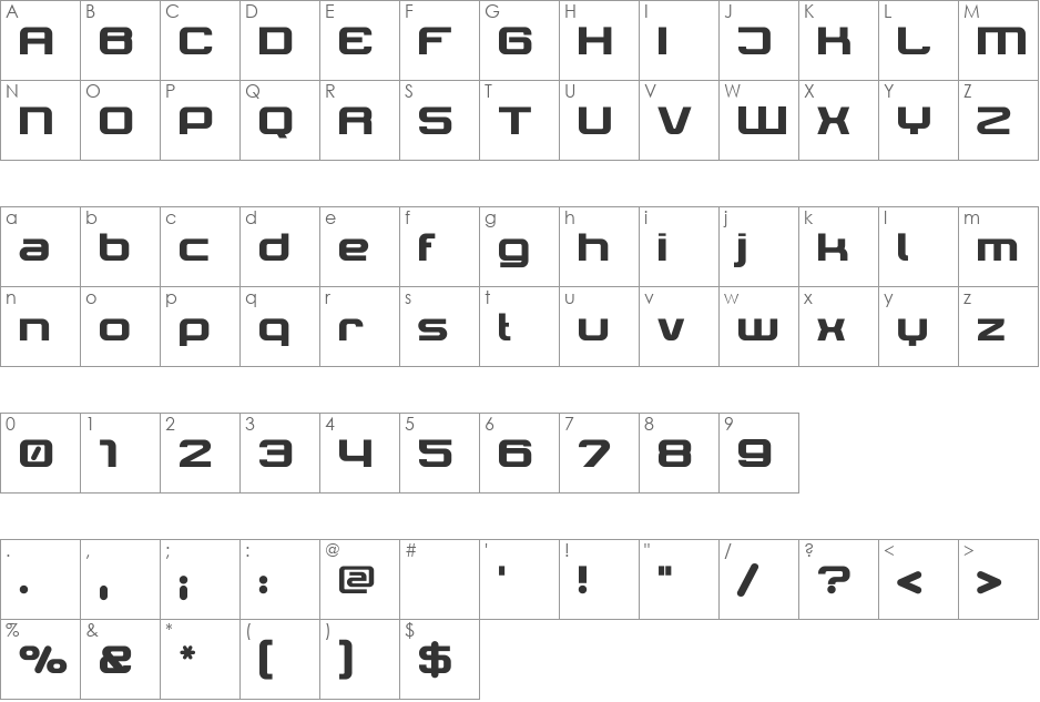 Tektrron font character map preview