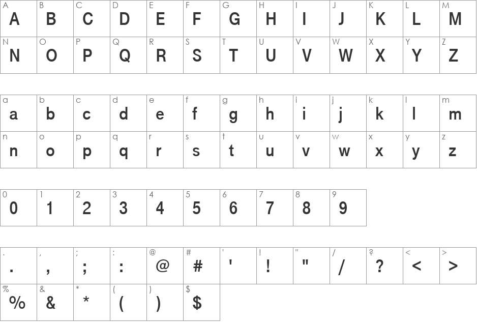 Tele-GroteskFet font character map preview