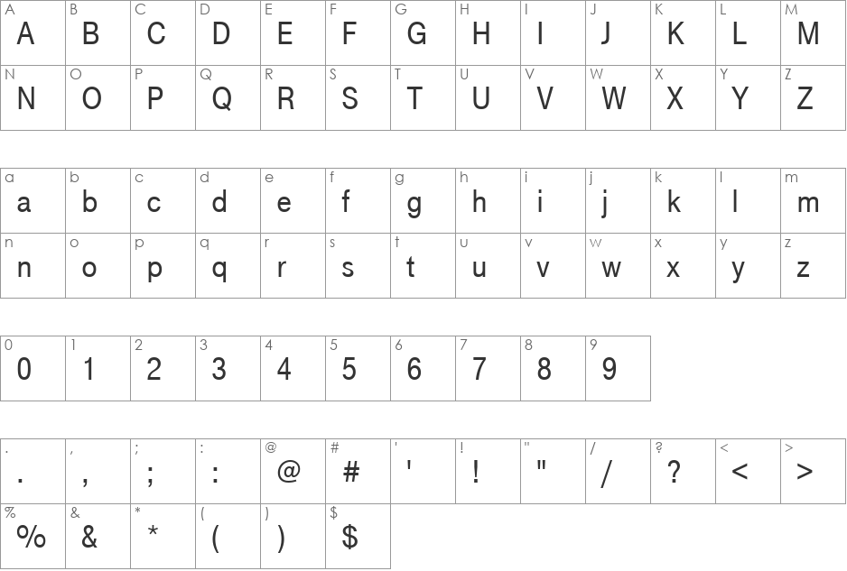 Tele-GroteskHal font character map preview