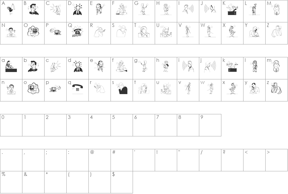 TeleCom font character map preview