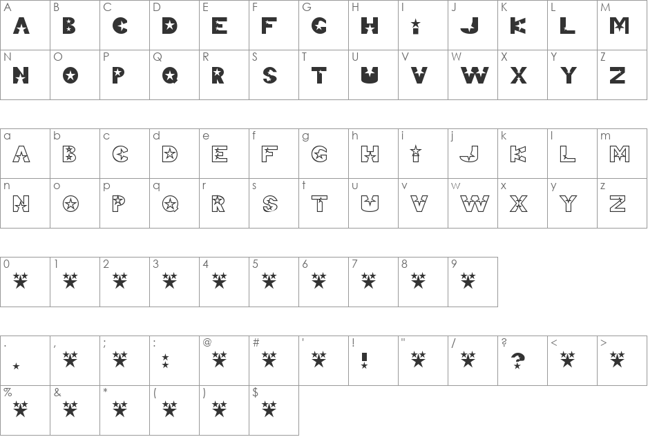 Telemarketing Superstar font character map preview