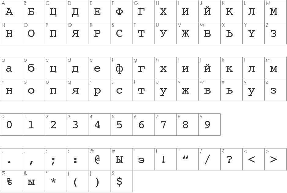 Teletext Russian font character map preview