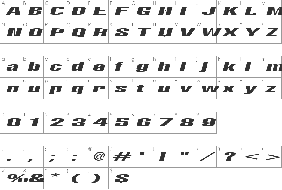Telford font character map preview