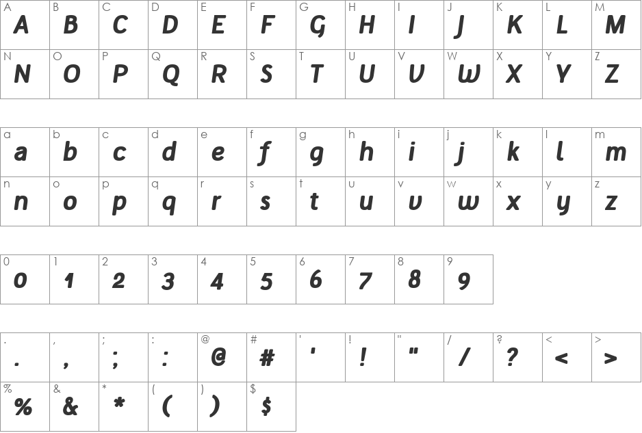 Tellural font character map preview