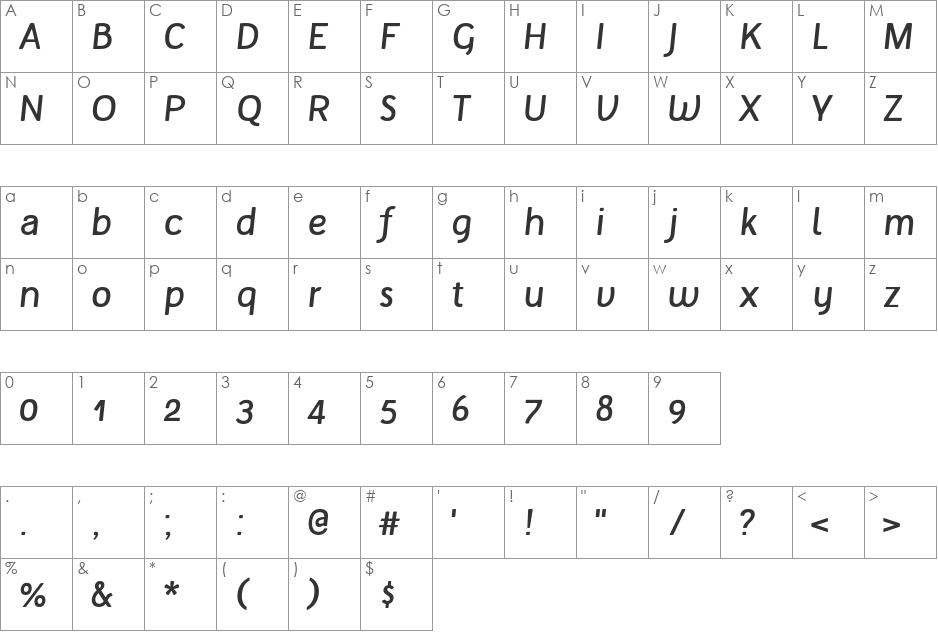 Tellural Alt Italic font character map preview