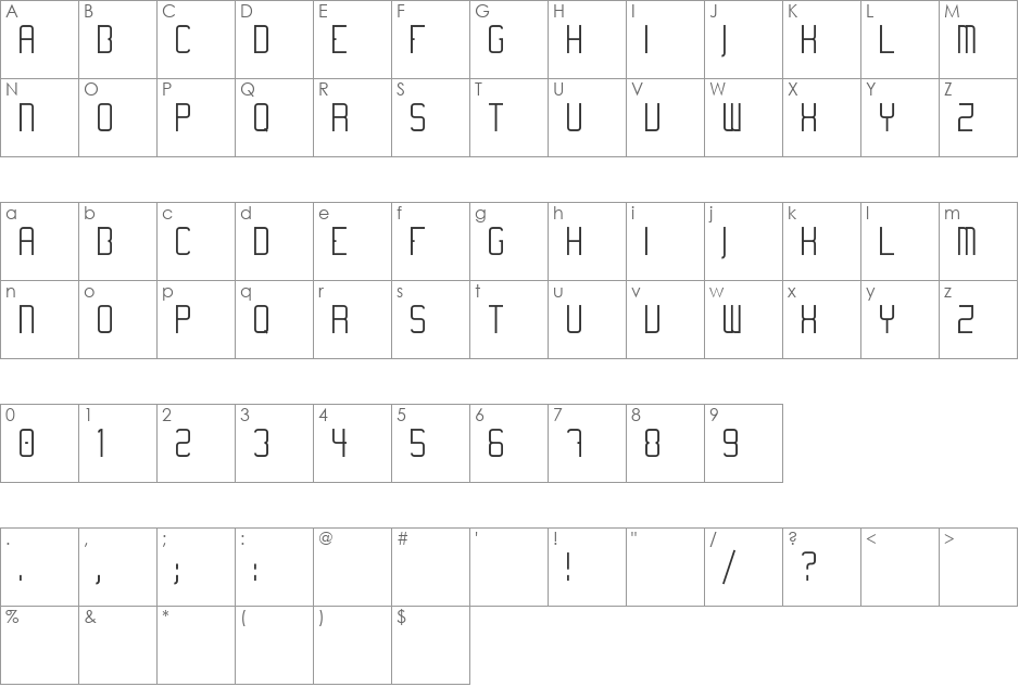 Temanotica font character map preview