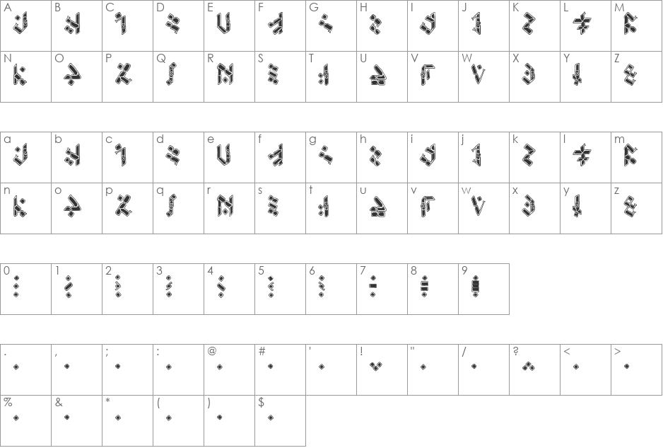 Temphis Knotwork font character map preview