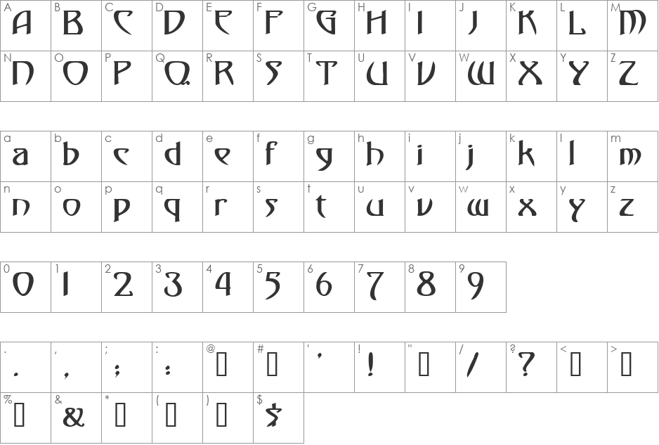 Templar font character map preview