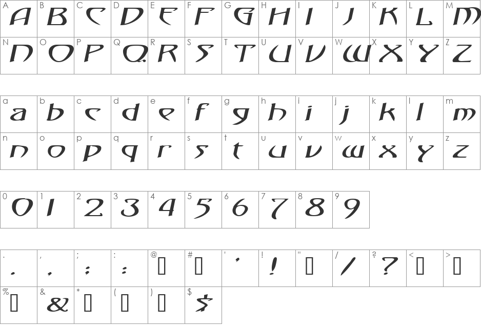 TemplarExtended font character map preview