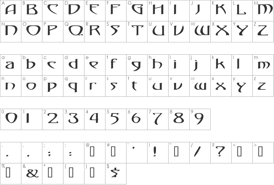 TemplarExtended font character map preview