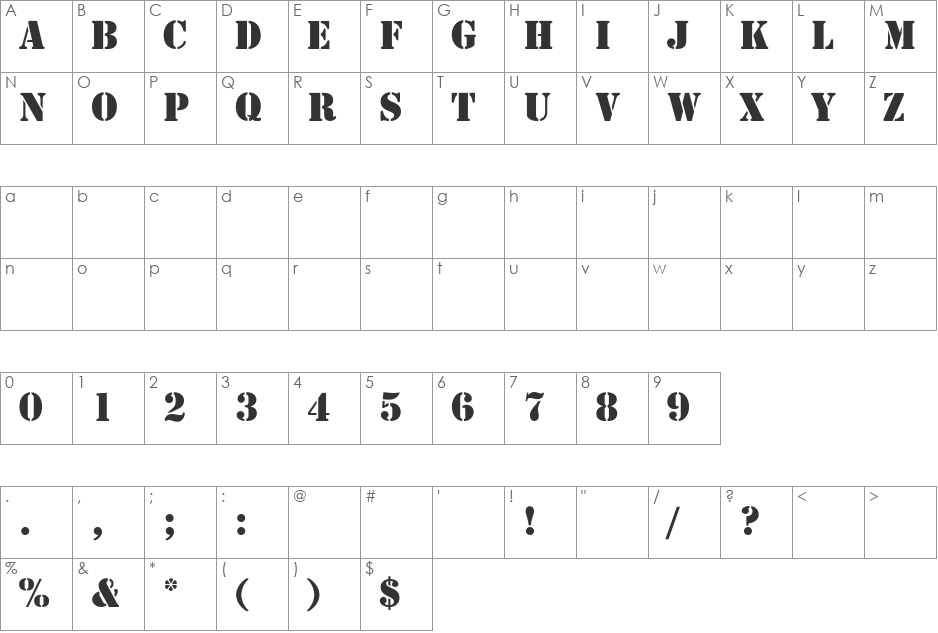 Template Caps Medium SSi font character map preview