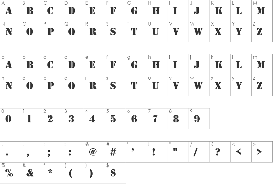 Template Caps SSi font character map preview