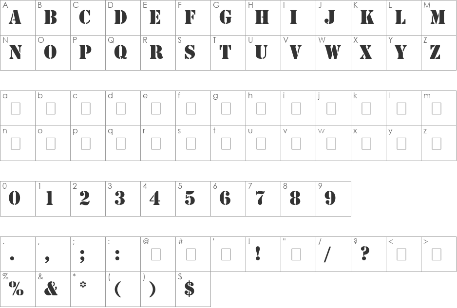 Template Caps SSi font character map preview