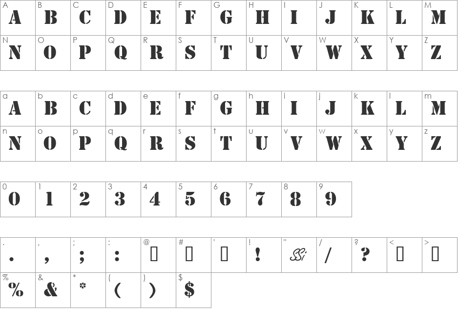 TemplateCapsSSi font character map preview