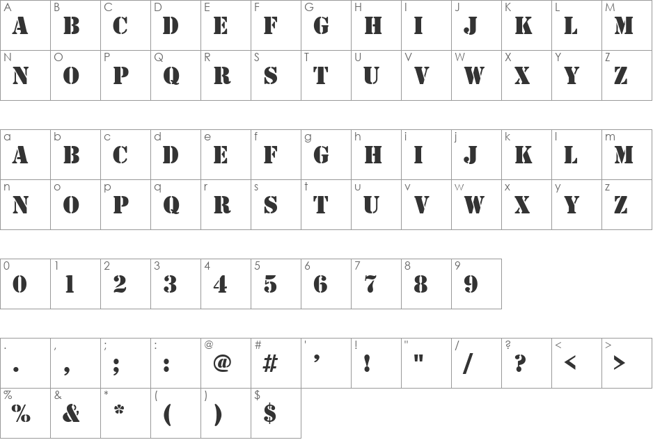 TemplateCapsSSK font character map preview