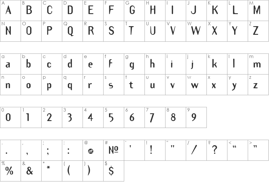 TemplateGothicBold font character map preview