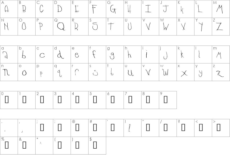 Temple font character map preview
