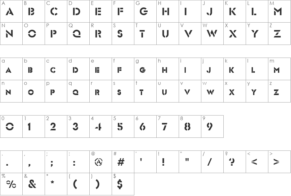 Templett font character map preview