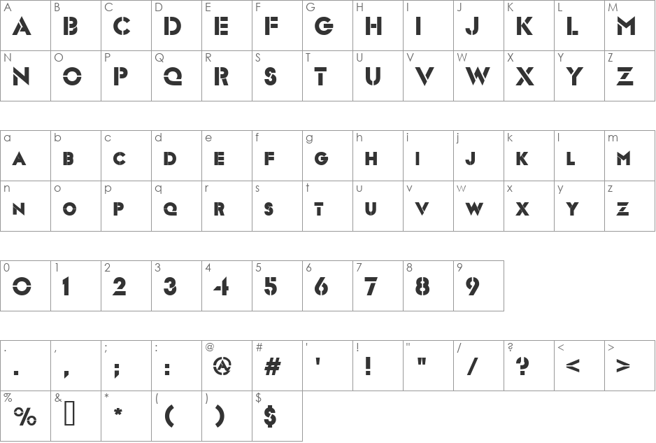 Templett font character map preview