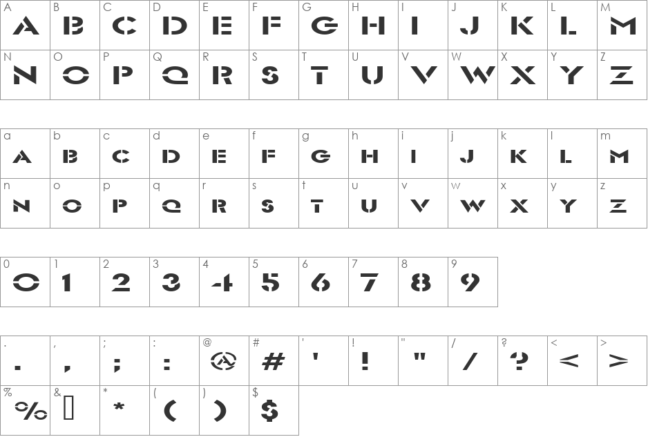 Templett Extended font character map preview