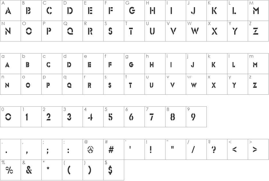 Templett-Condensed font character map preview