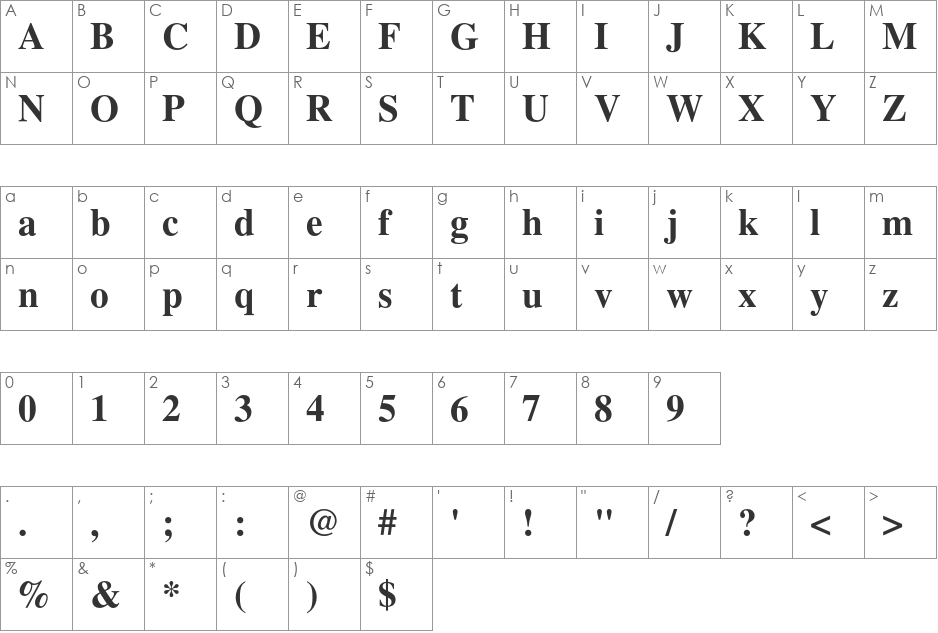 Tempora LGC Uni font character map preview