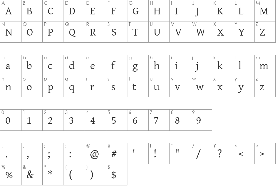 Temporarium font character map preview