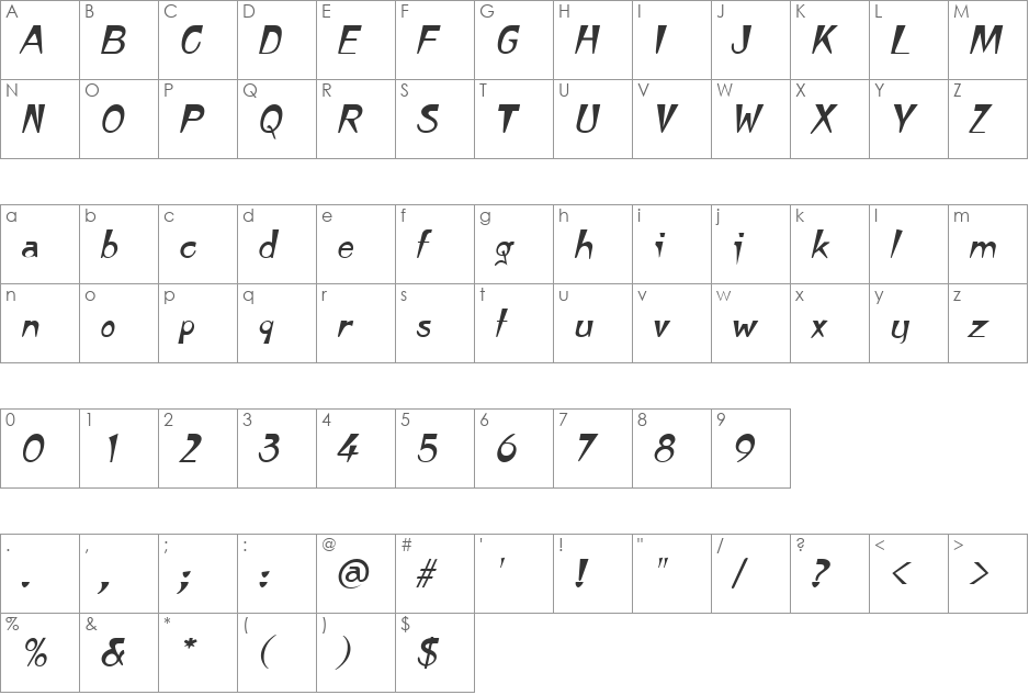 Tempura font character map preview