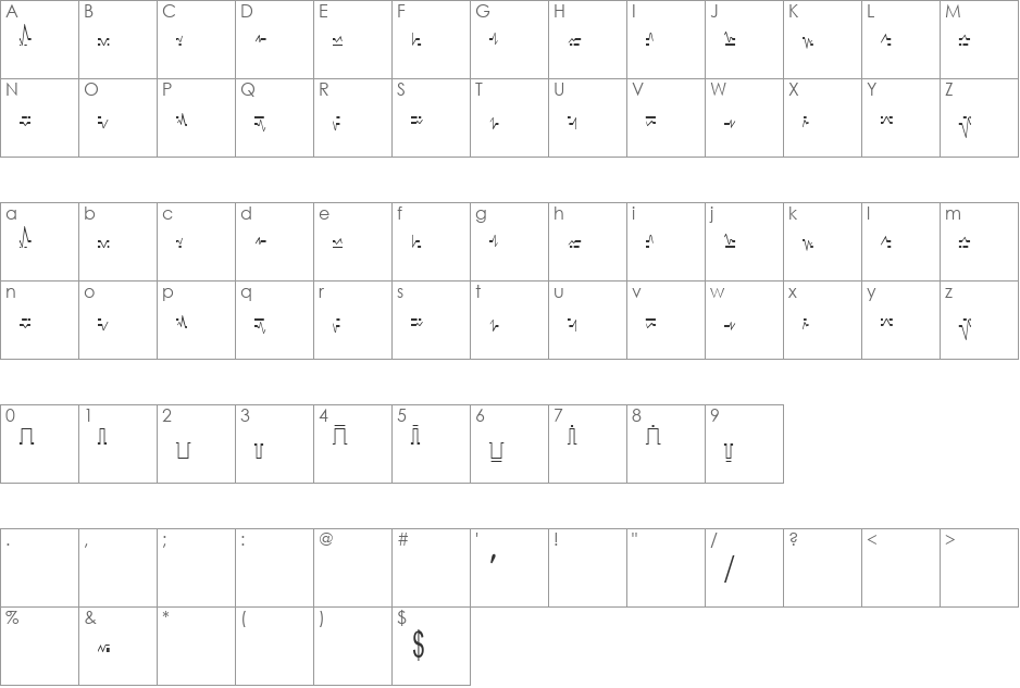 Tencton font character map preview