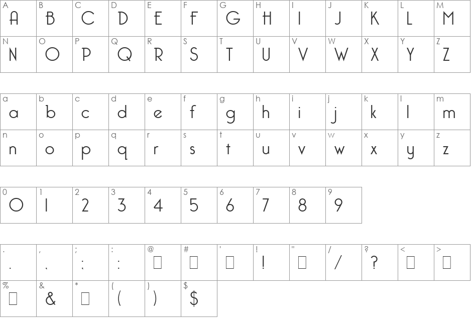Bellerose font character map preview
