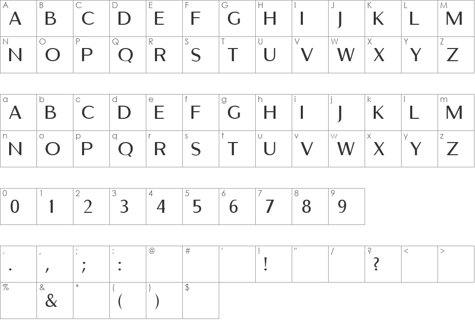 Bellet font character map preview