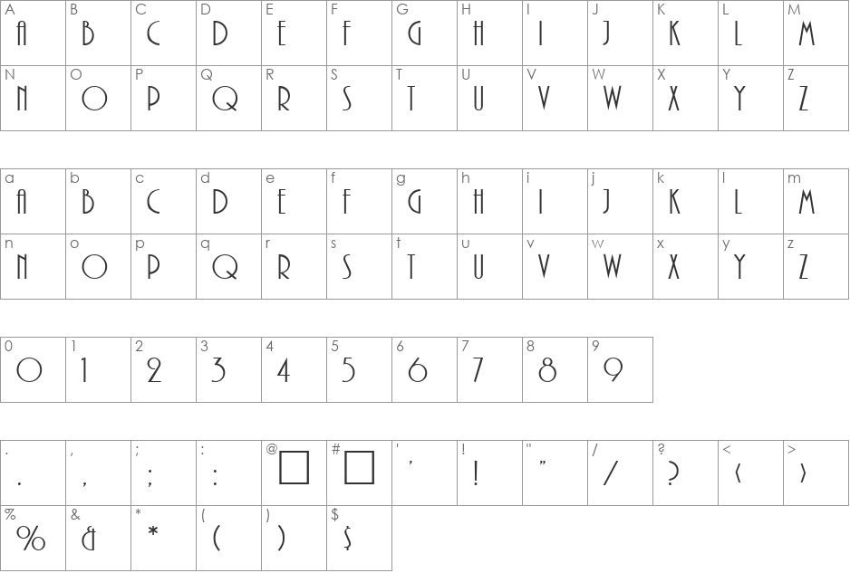 Bellevue font character map preview