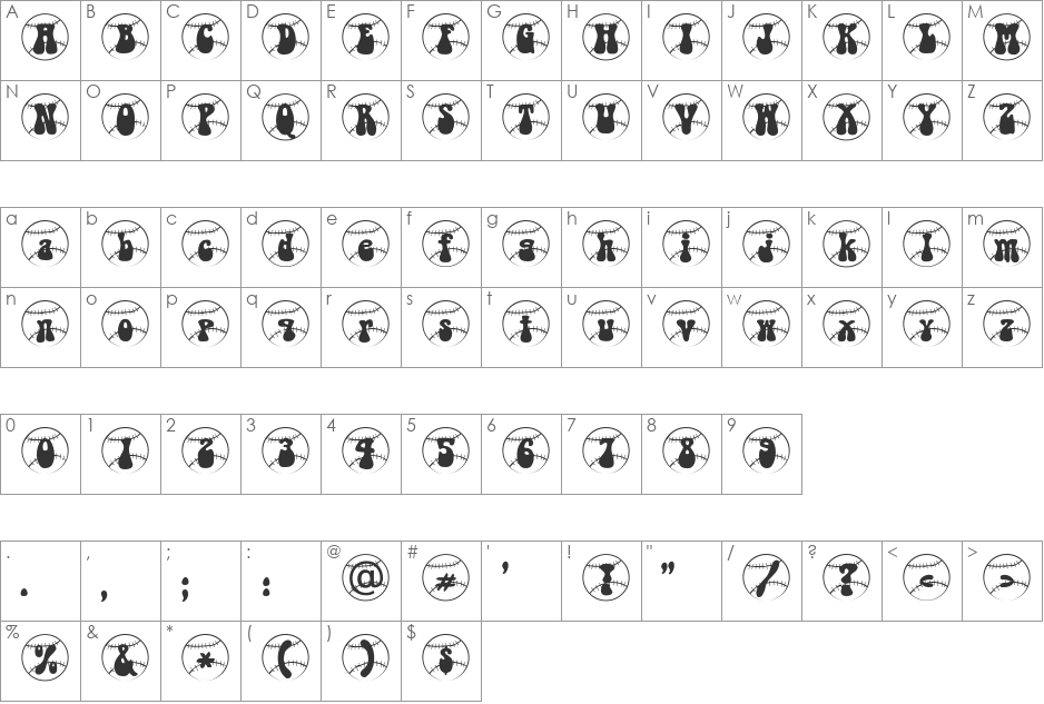 Tennisball Becker font character map preview