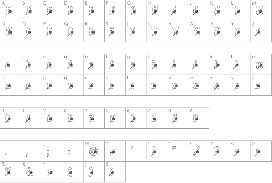 Tennisracket Becker font character map preview