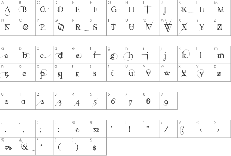 Tension font character map preview
