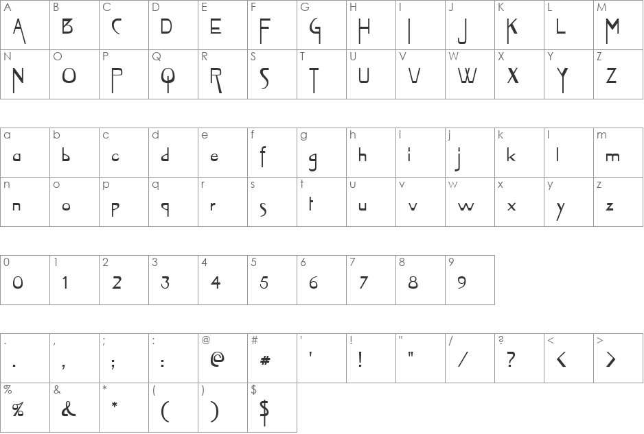 Tentakel font character map preview