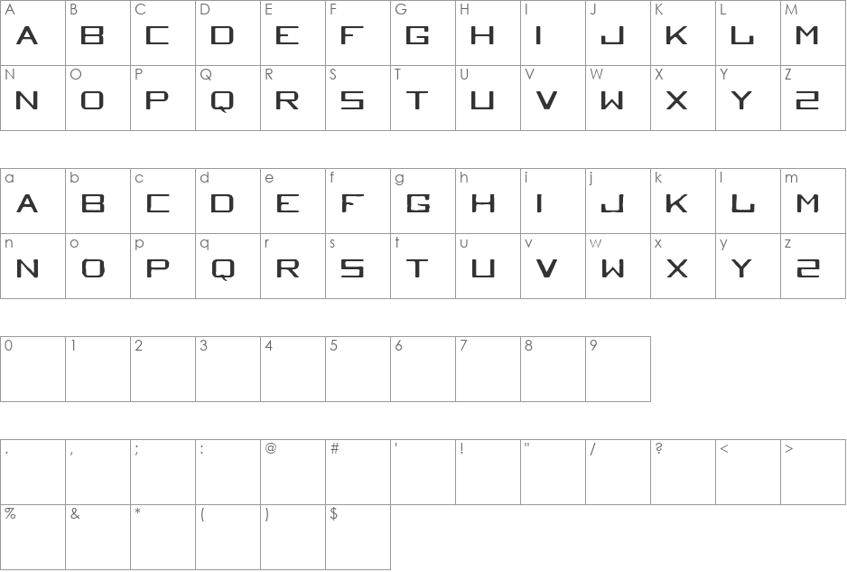 TequilaHeights font character map preview