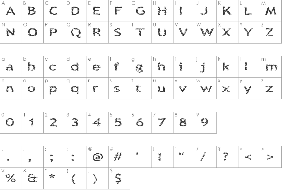 teQuinquefoliolateCorpse font character map preview