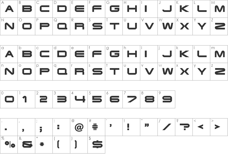 Terminator Cyr font character map preview