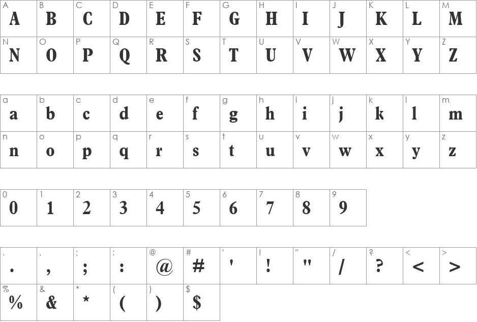 Terminus Black Condensed SSi font character map preview