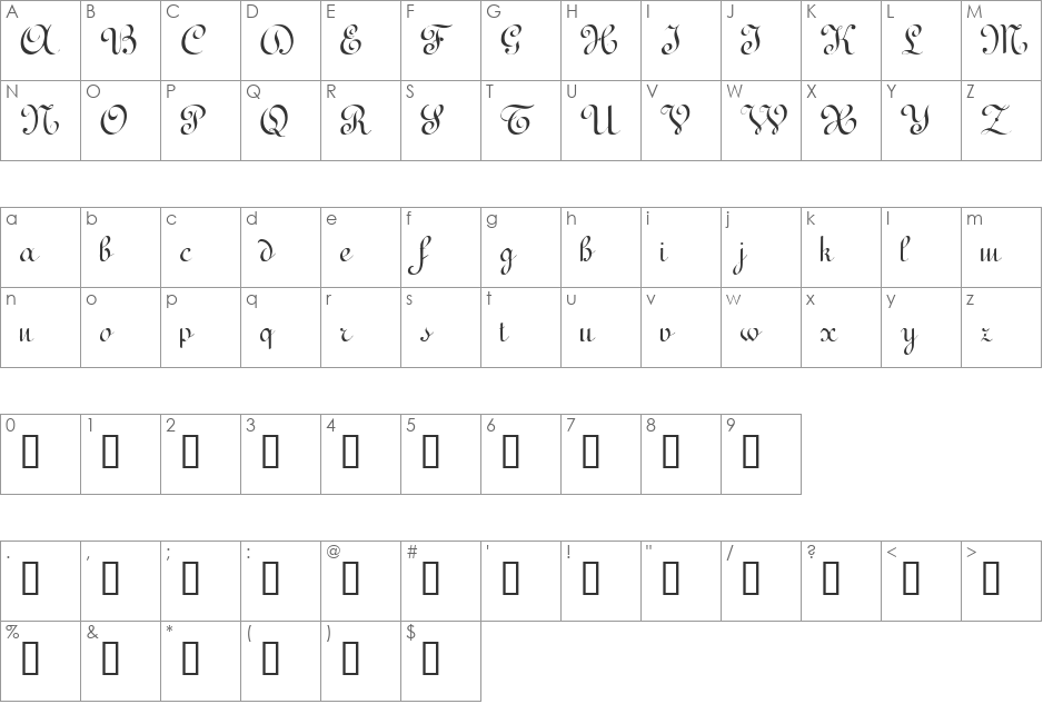Terpsichore font character map preview