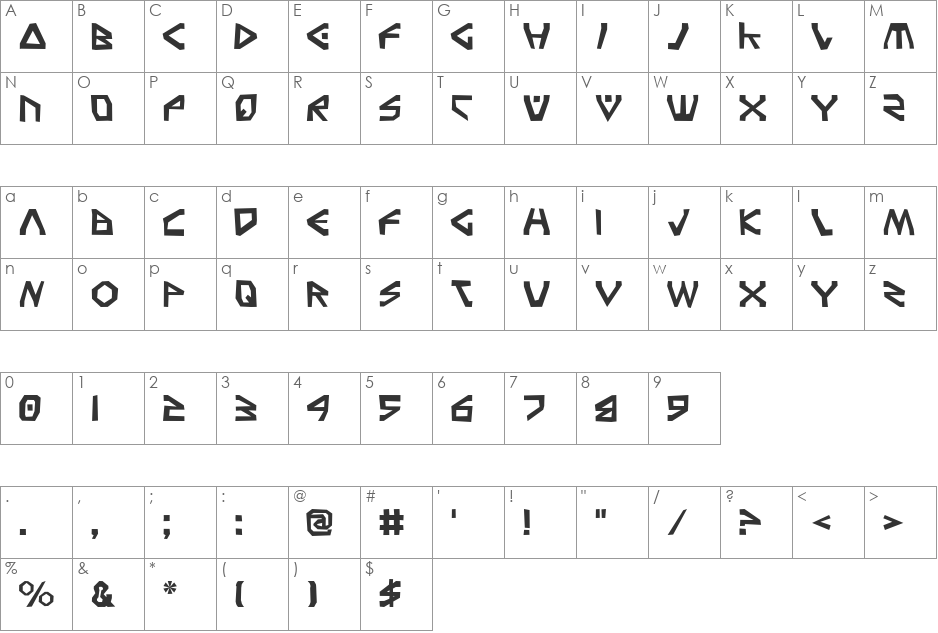 Terra Firma Rough font character map preview