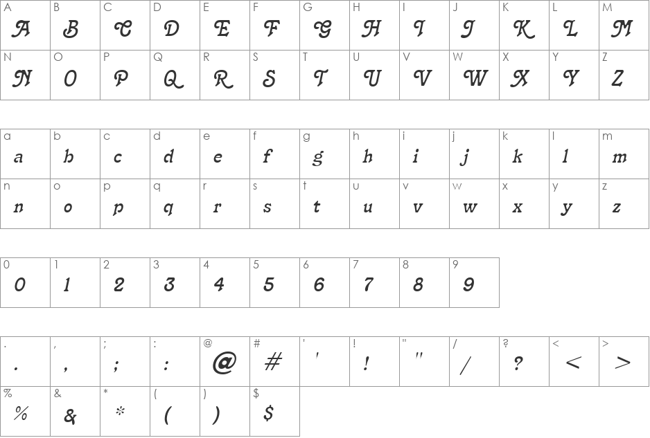 Terra Narrow font character map preview