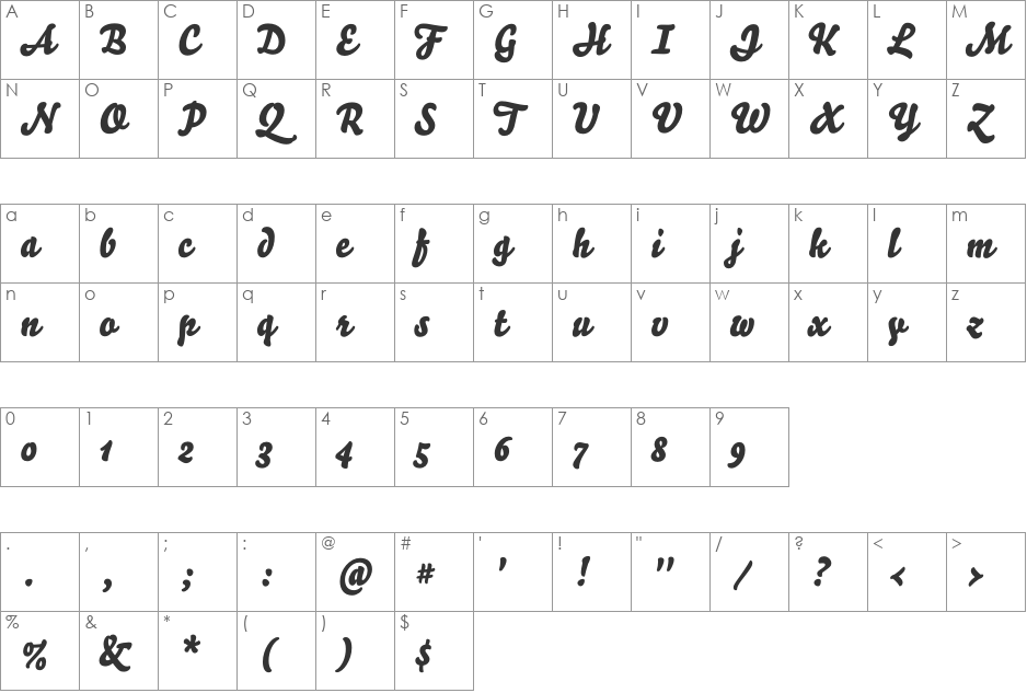 Bello Pro font character map preview