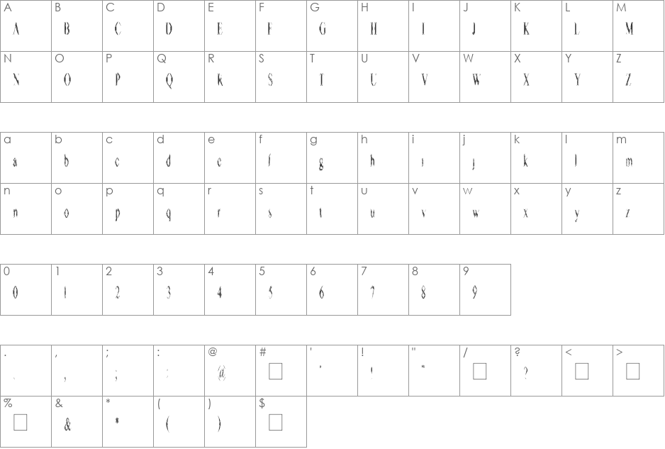 Terrorism Bytes font character map preview